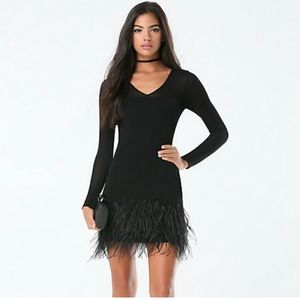 BEBE Feather Long Sleeve Dress